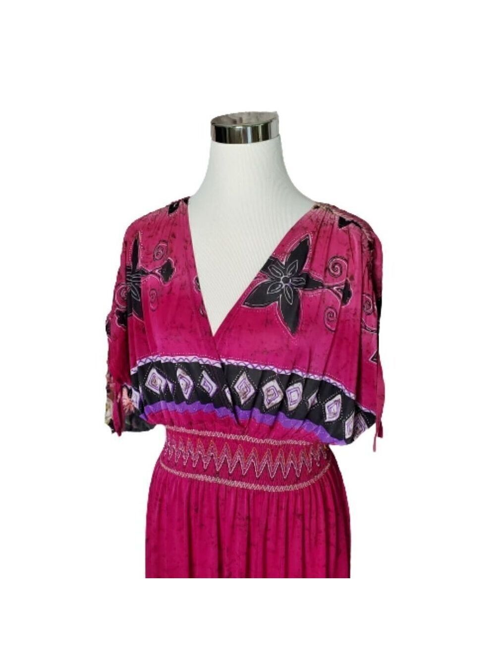 jessica Taylor Pink Floral Pullover V-Neck Back Smocked Waist Midi Dress Large - Picture 3 of 7